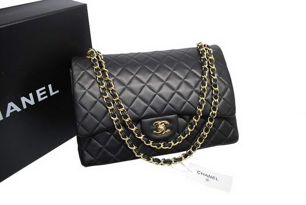 Best Top Quality Chanel Maxi Double Flaps Bag Black Original Lambskin Replica
